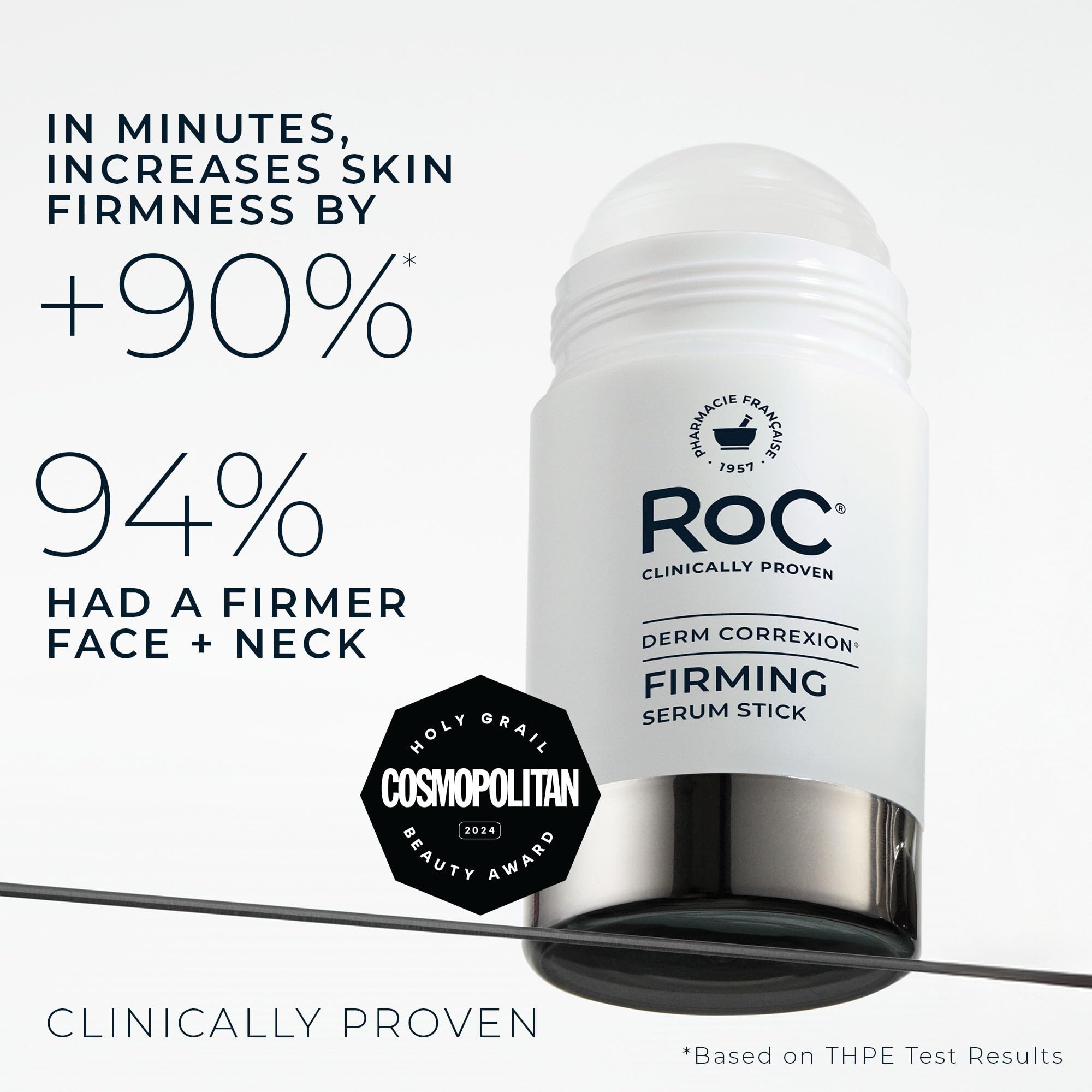 Close-up of RoC stick texture on skin showing smooth glide and quick absorption benefit