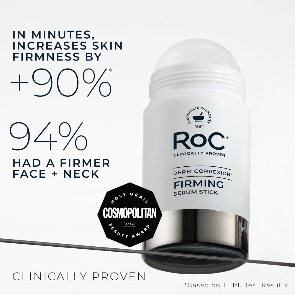 Close-up of RoC stick texture on skin showing smooth glide and quick absorption benefit
