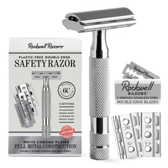 Rockwell Razors 6C white chrome razor closeup for precise shaves
