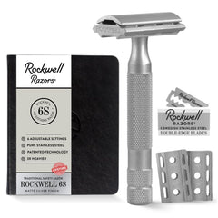 Rockwell Razors 6S matte stainless steel razor showing six adjustable settings for personalized comfort.