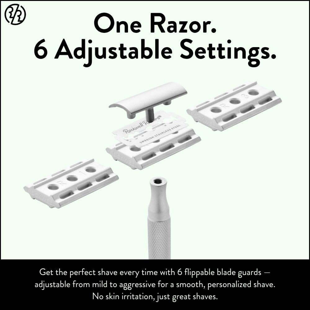 Rockwell Razors 6S 316L stainless steel body emphasizes durable, balanced shaving performance.
