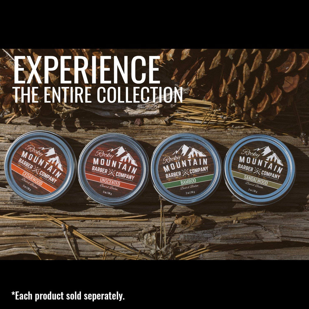 Envase resistente de lata para el bálsamo Rocky Mountain Barber.