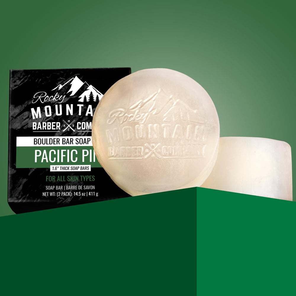 Rocky Mountain Barber Boulder Bar includes oat protein and safflower oil for silky skin.