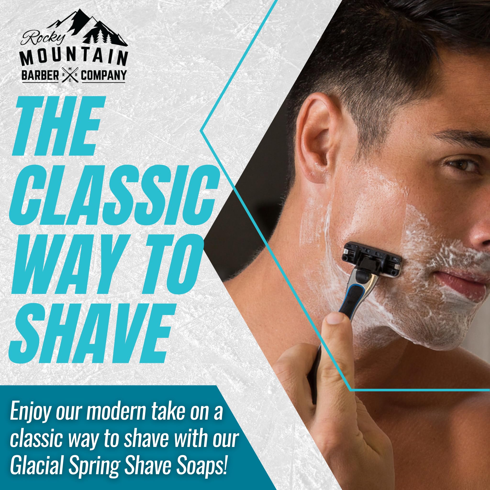 Rocky Mountain Barber Company Glacial Spring soap puck 2, moisturizing formula for comfortable shaves.