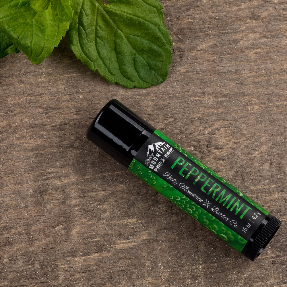 Rocky Mountain Barber maple lip balm packaging – four-pack on-the-go care