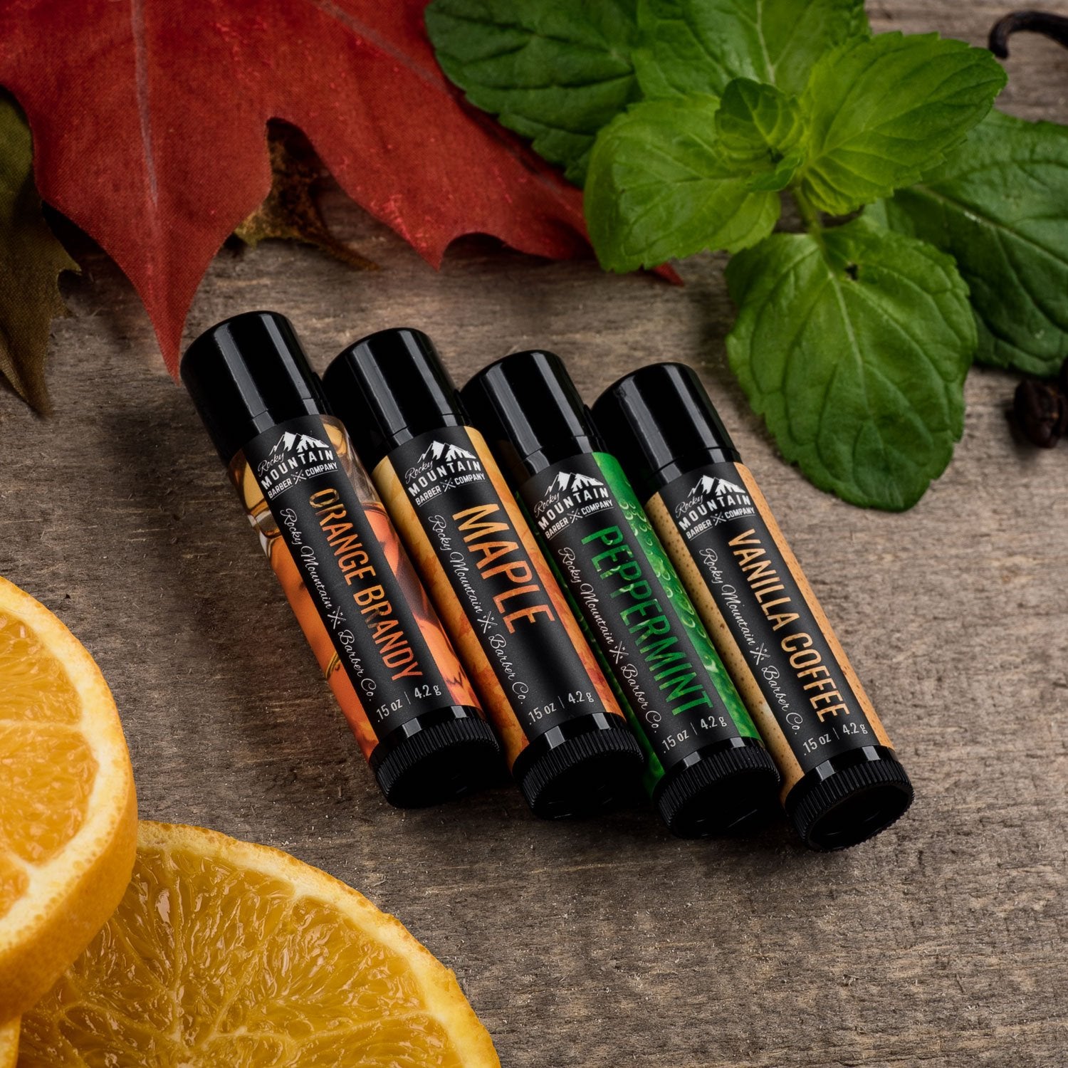 Rocky Mountain Barber vanilla-coffee lip balm tube – rich scent and smooth hydration