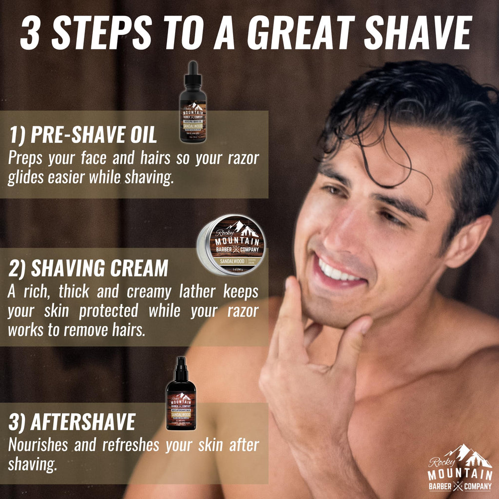 Rocky Mountain Barber Company sandalwood-scent close-up emphasizes the real sandalwood essential oil