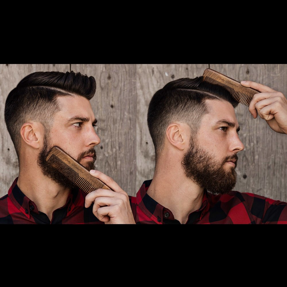 Rocky Mountain Barber Company anti-static wood comb minimizes static during detangling.