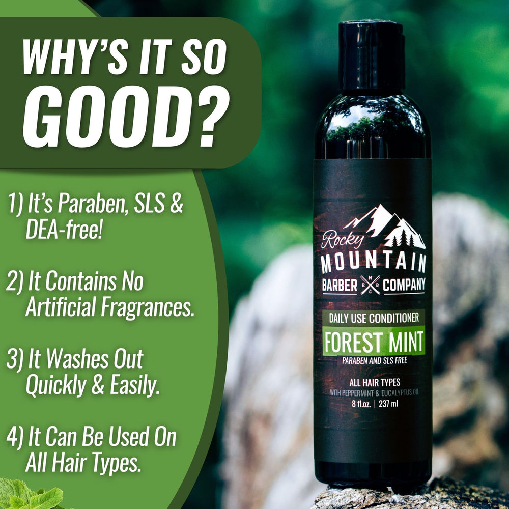 Rocky Mountain Barber Company conditioner application hair demonstrates even distribution.