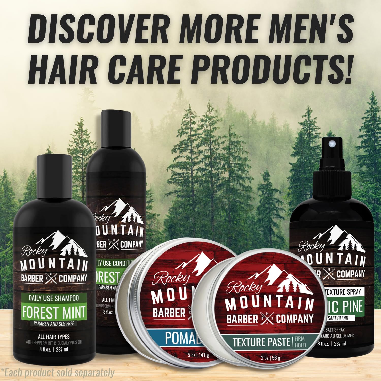 Rocky Mountain Barber Company conditioner label design communicates premium natural ingredients.
