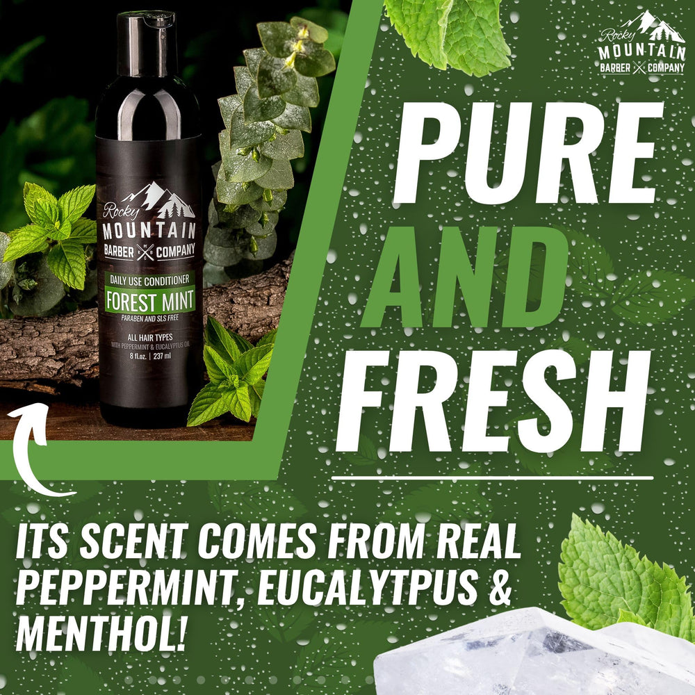 Rocky Mountain Barber Company conditioner lifestyle male grooming evokes refreshed look.