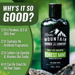 Rocky Mountain Barber Company ingredients list illustration communicates simple, natural formula