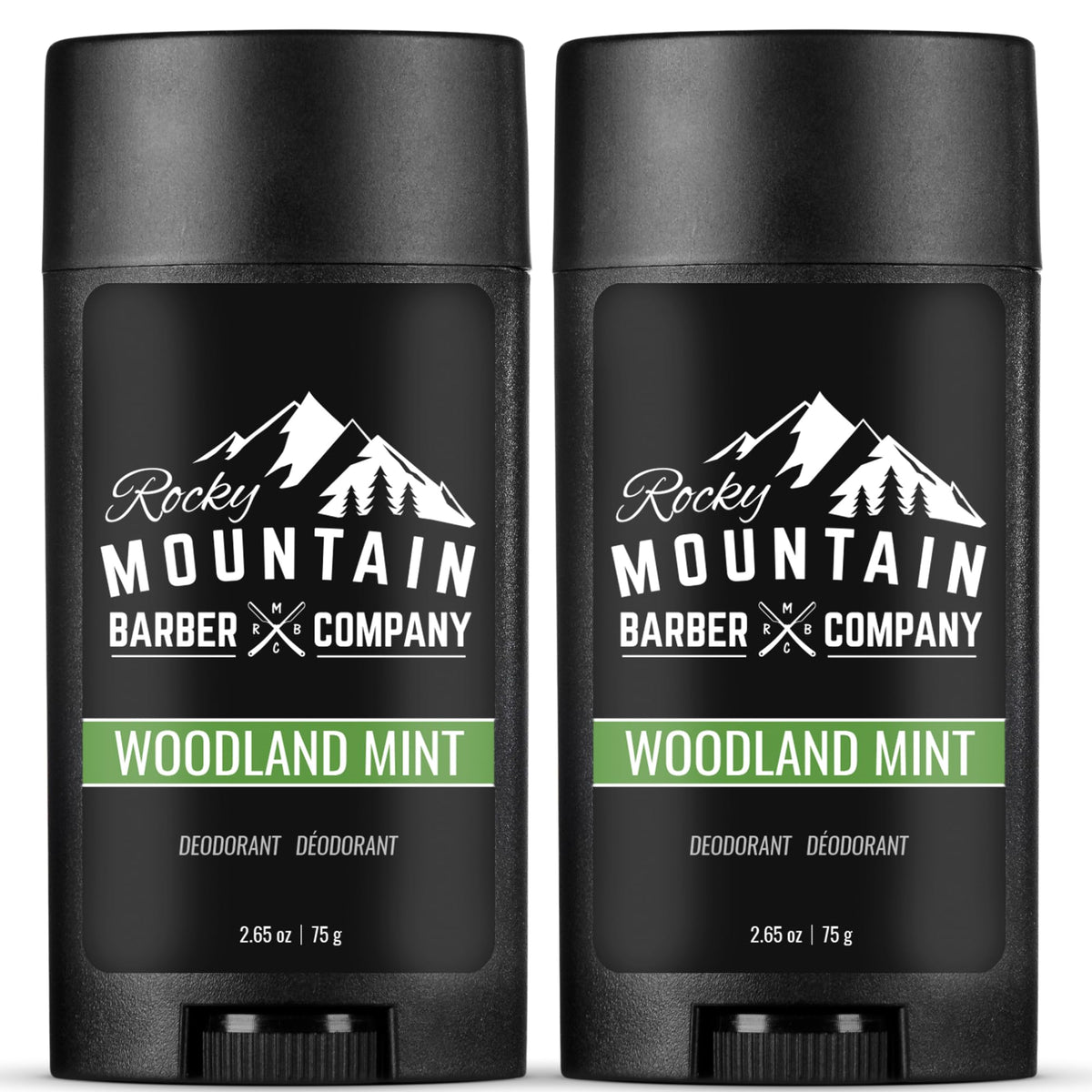 Rocky Mountain Barber Woodland Mint 2-pack on shelf promises all-day freshness.