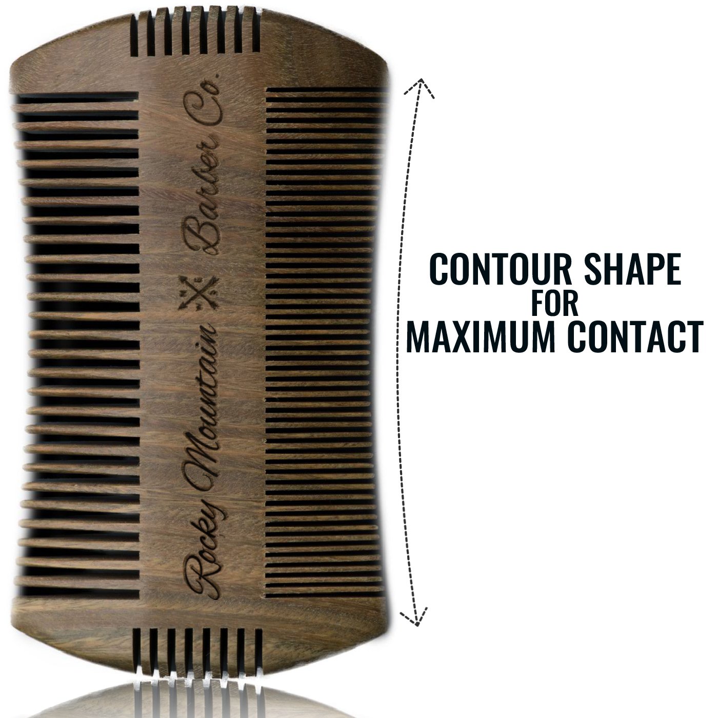 Rocky Mountain Barber sandalwood anti-static beard comb reduces snag during styling.