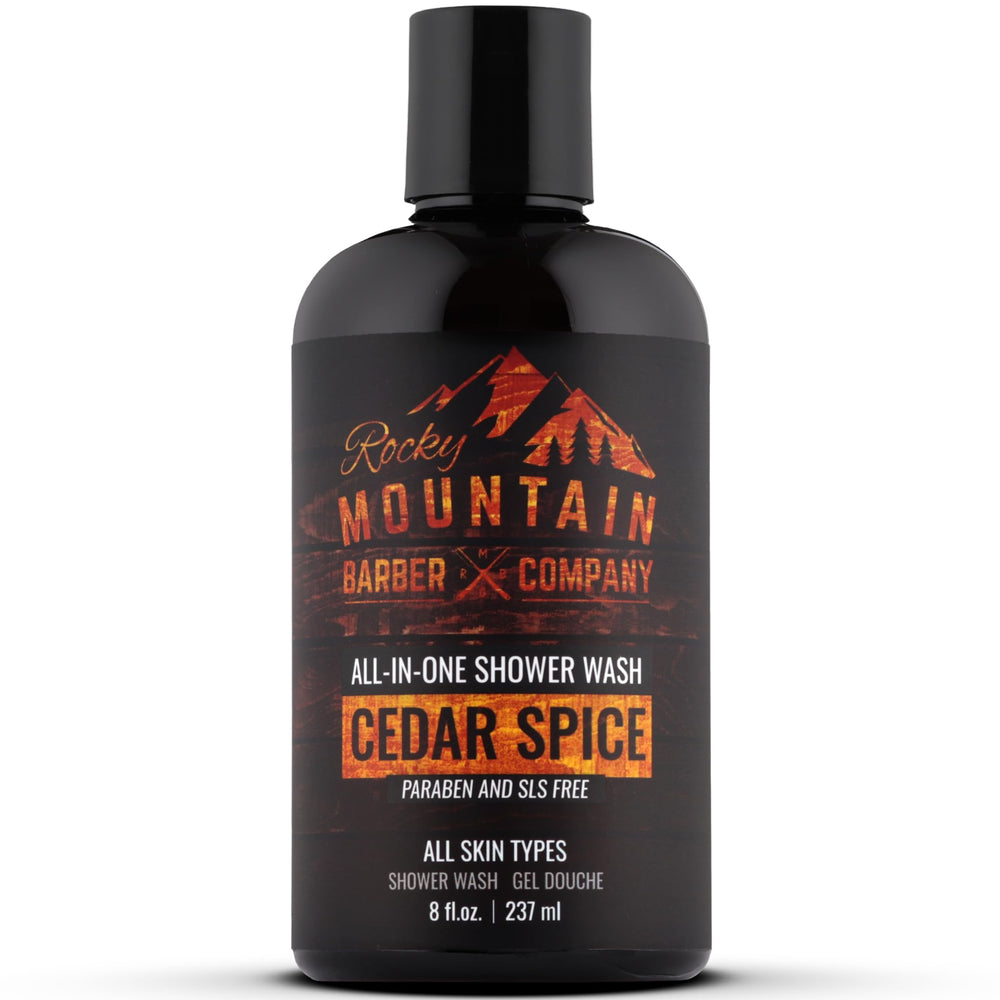 Rocky Mountain Cedar Spice all-in-one bottle for convenient daily grooming.