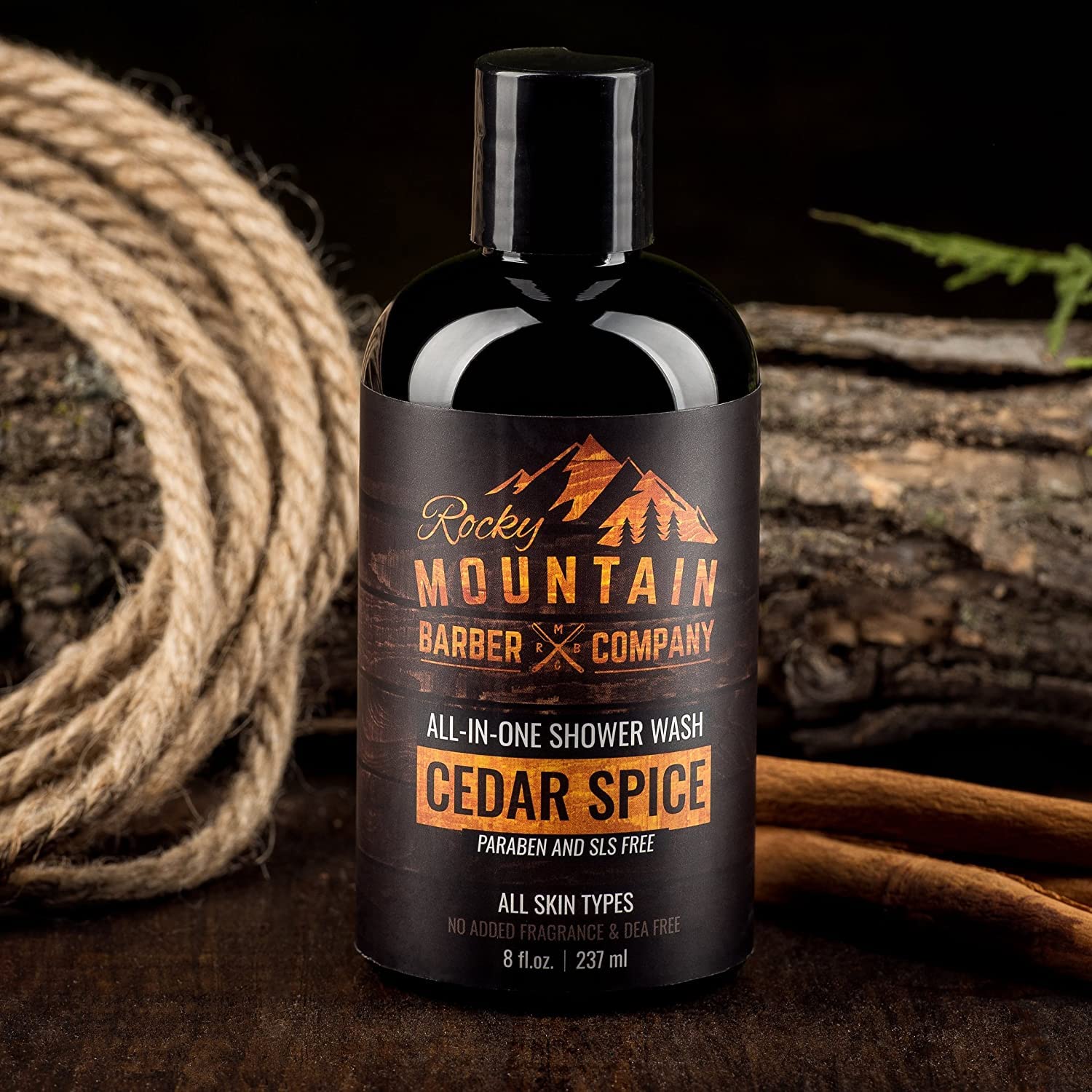 Rocky Mountain Cedar Spice hair-wash showcases targeted scalp cleansing and hair softness.