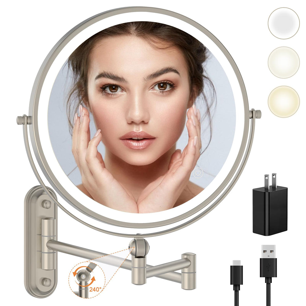 Rocollos 9in wall-mounted makeup mirror front view shows clear reflection for precise makeup