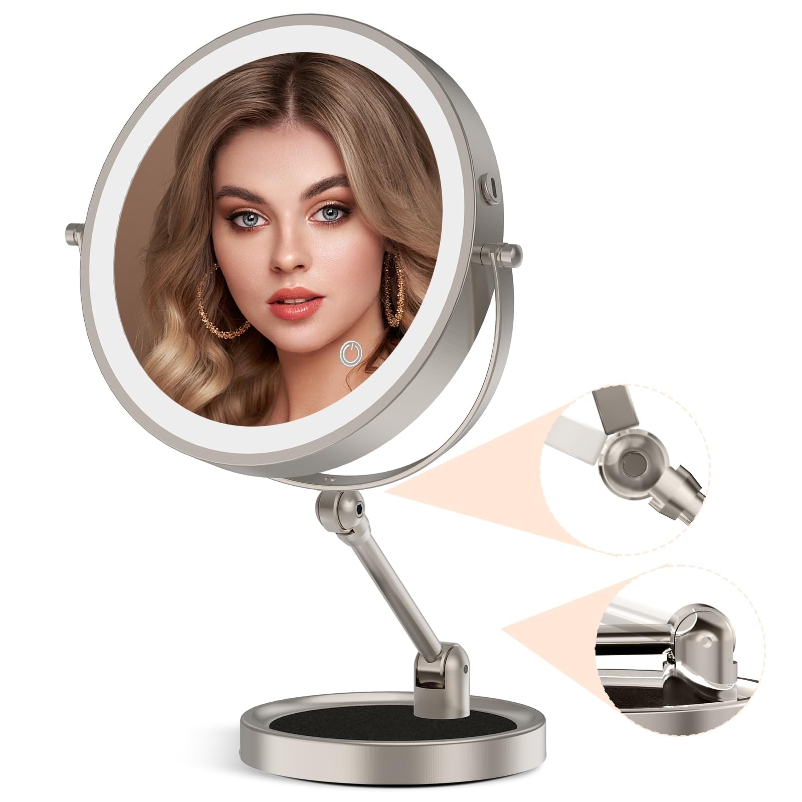Rocollos 9-inch lighted makeup mirror shows wide reflection for full-face makeup.