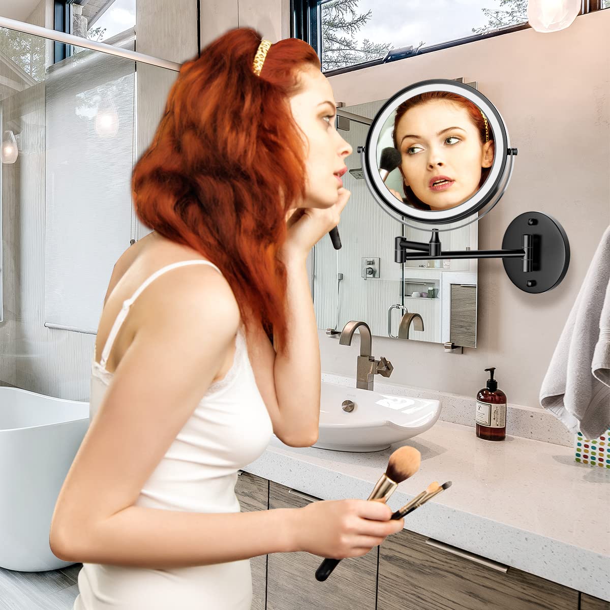 Rocollos double-sided makeup mirror 1x/10x magnification for detailed work.