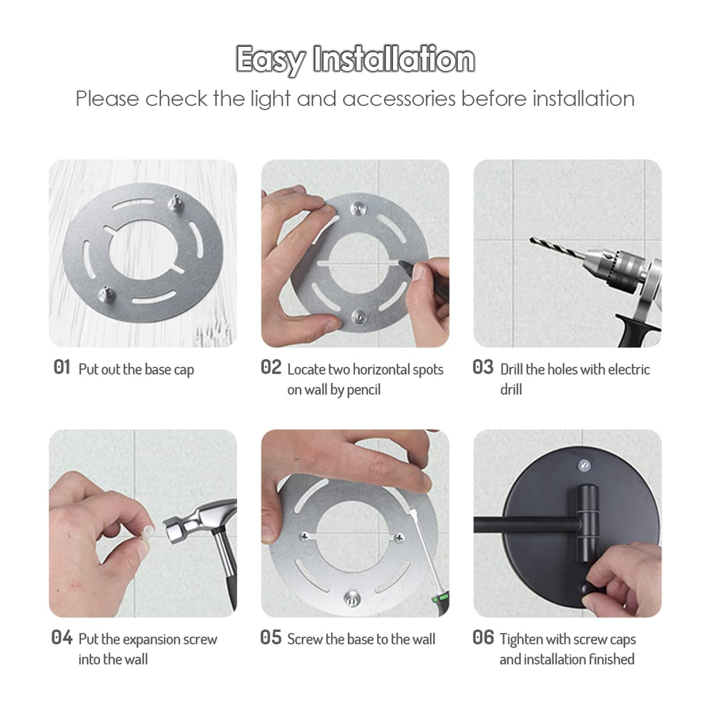 Rocollos easy-install wall mount base fits many surfaces.