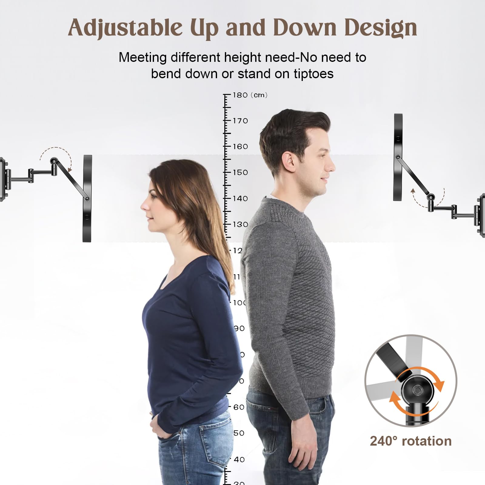 Rocollos ergonomic wall mounted mirror with adjustable arm for comfortable positioning