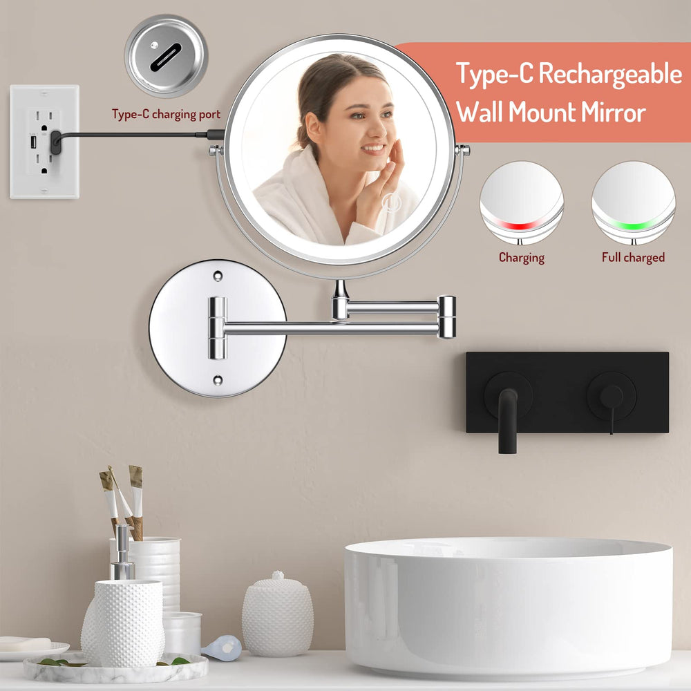 Rocollos mirror 1x/10x magnification switch emphasizes precision for eyeliner and brows.