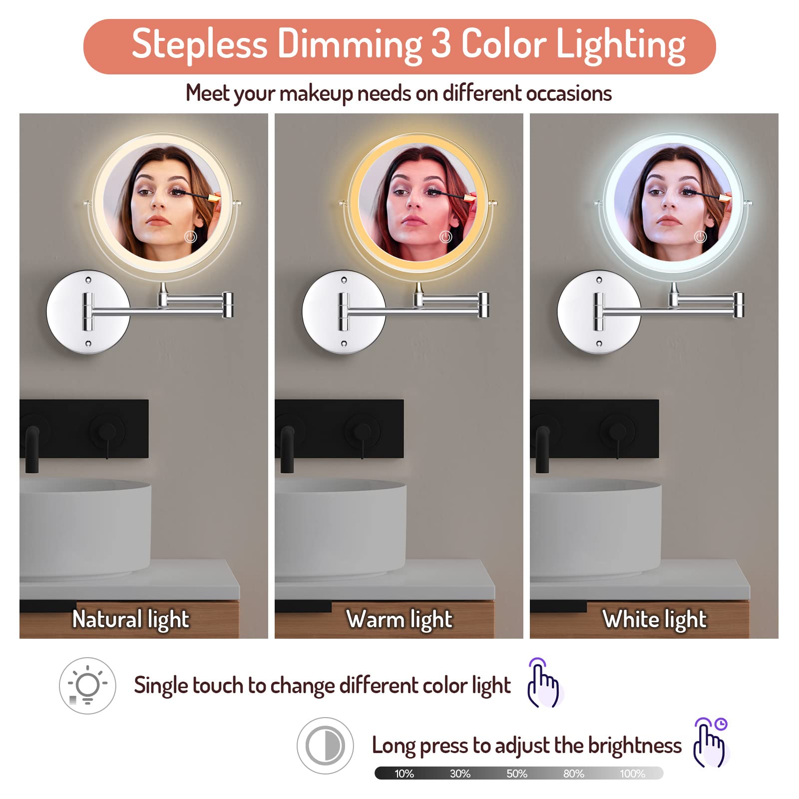 Rocollos three-color lighting helps simulate different environments for makeup testing.