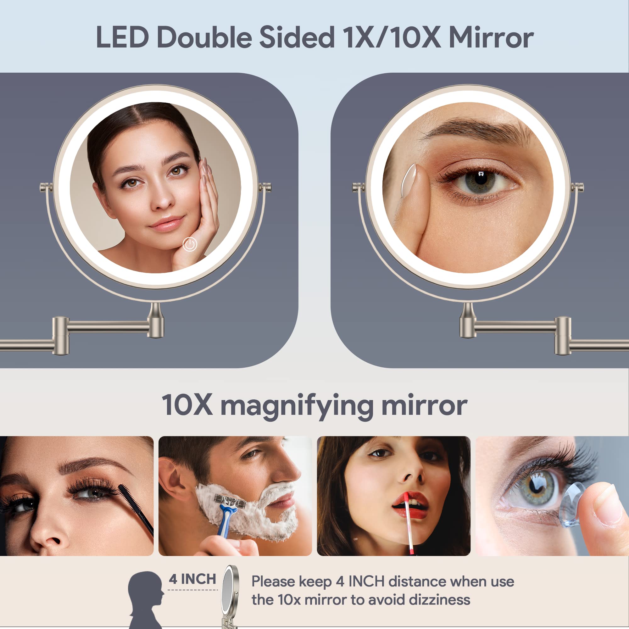 Rocollos 8-inch double-sided mirror for 1x and 10x magnification