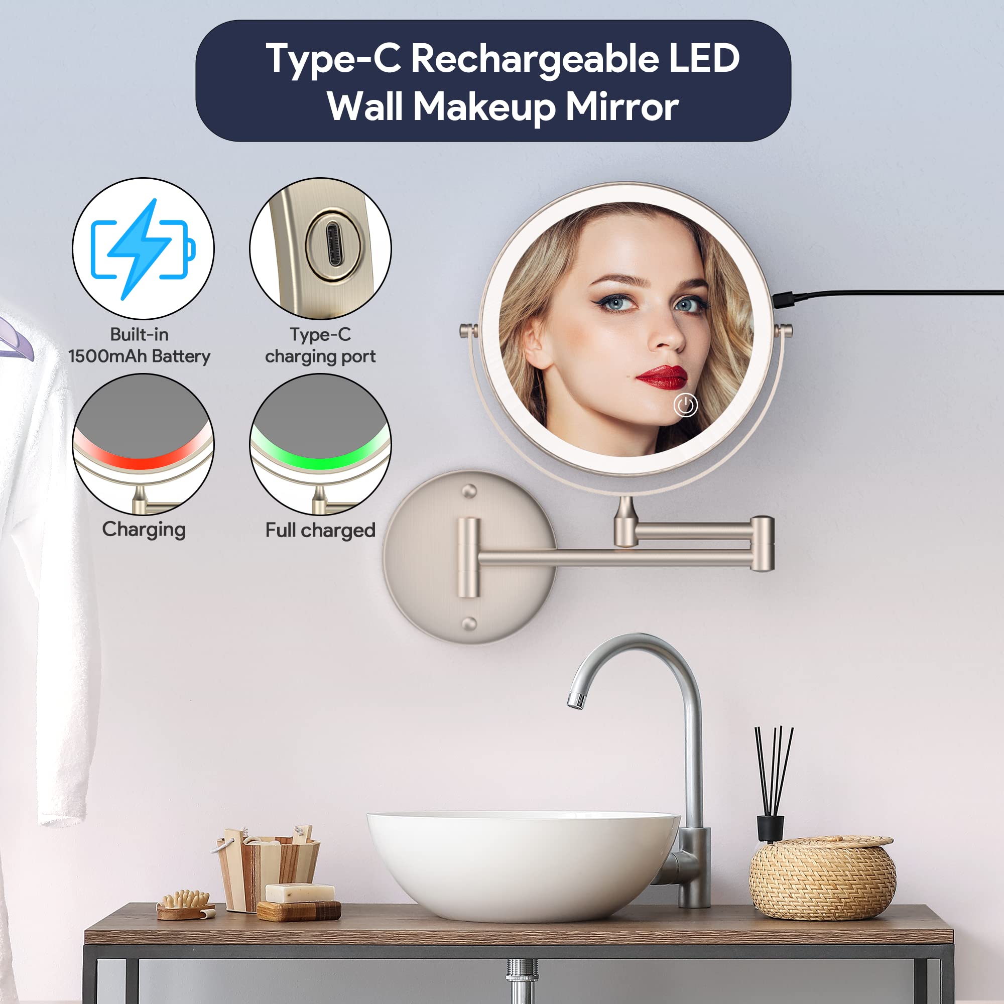 Rocollos dimming touch control enables precise brightness for makeup tasks