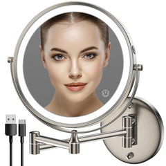 Rocollos rechargeable wall-mounted makeup mirror front view with space-saving design for daily makeup