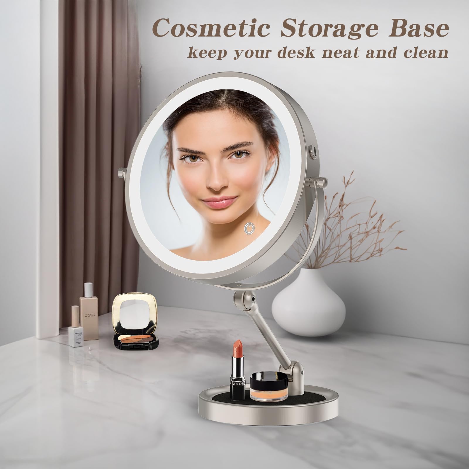 Rocollos storable base keeps cosmetics organized and within reach.