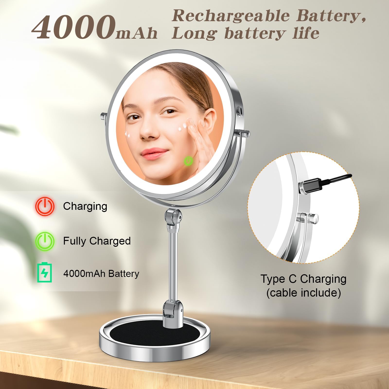 Rocollos three-color lighting helps test makeup in varying environments.