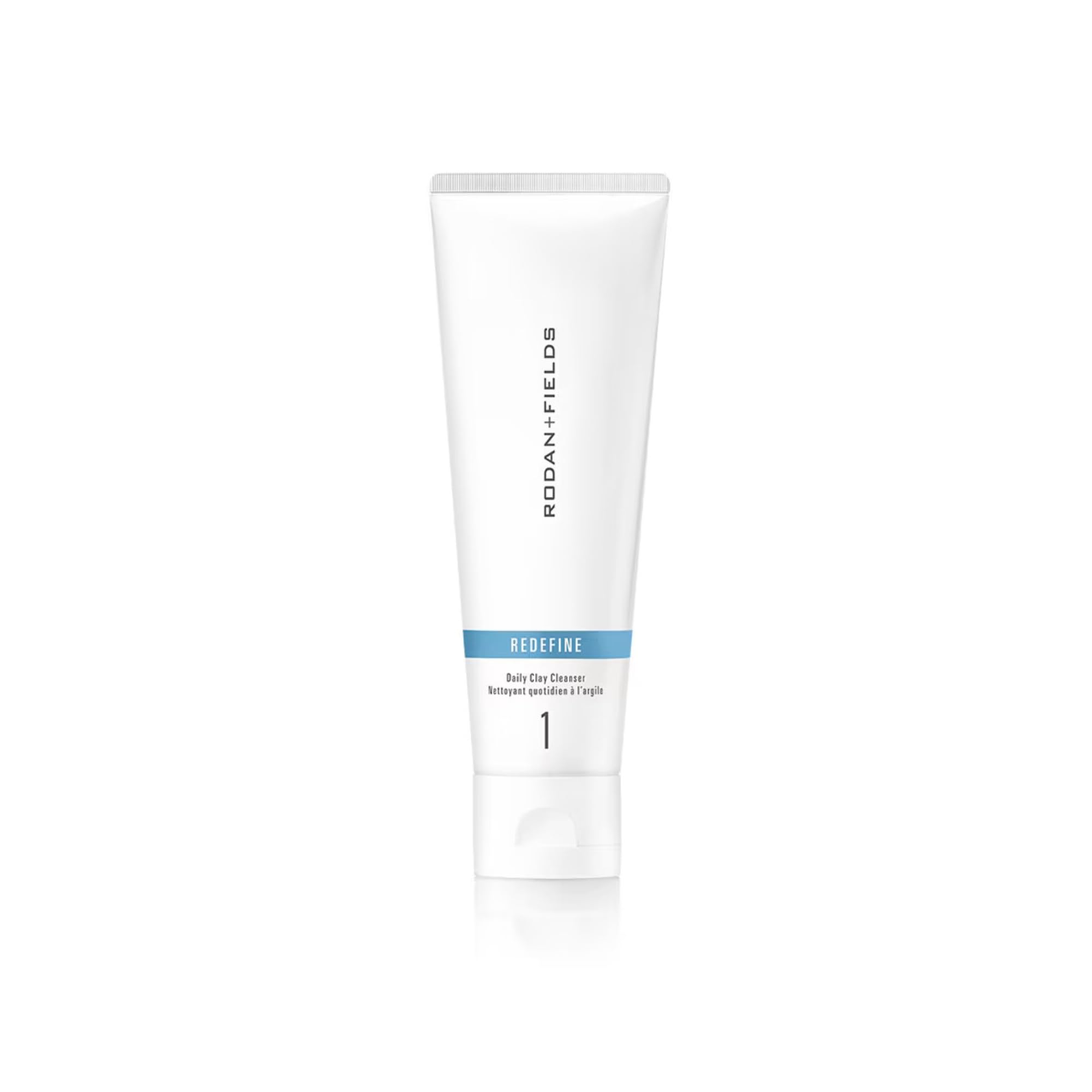 Rodan + Fields Redefine Daily Face Clay Cleanser packaging promotes a daily purifying routine.