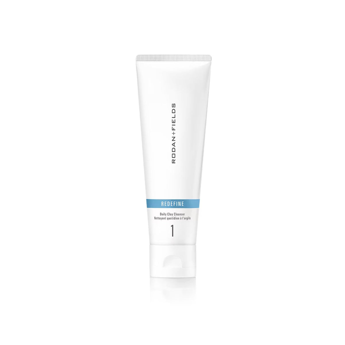 Rodan + Fields Redefine Daily Face Clay Cleanser packaging promotes a daily purifying routine.