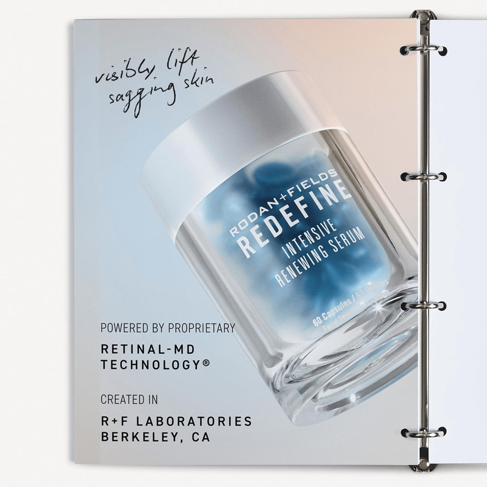 Rodan + Fields redefine intensive renewing serum texture swirl demonstrates rich hydration for nighttime skincare.