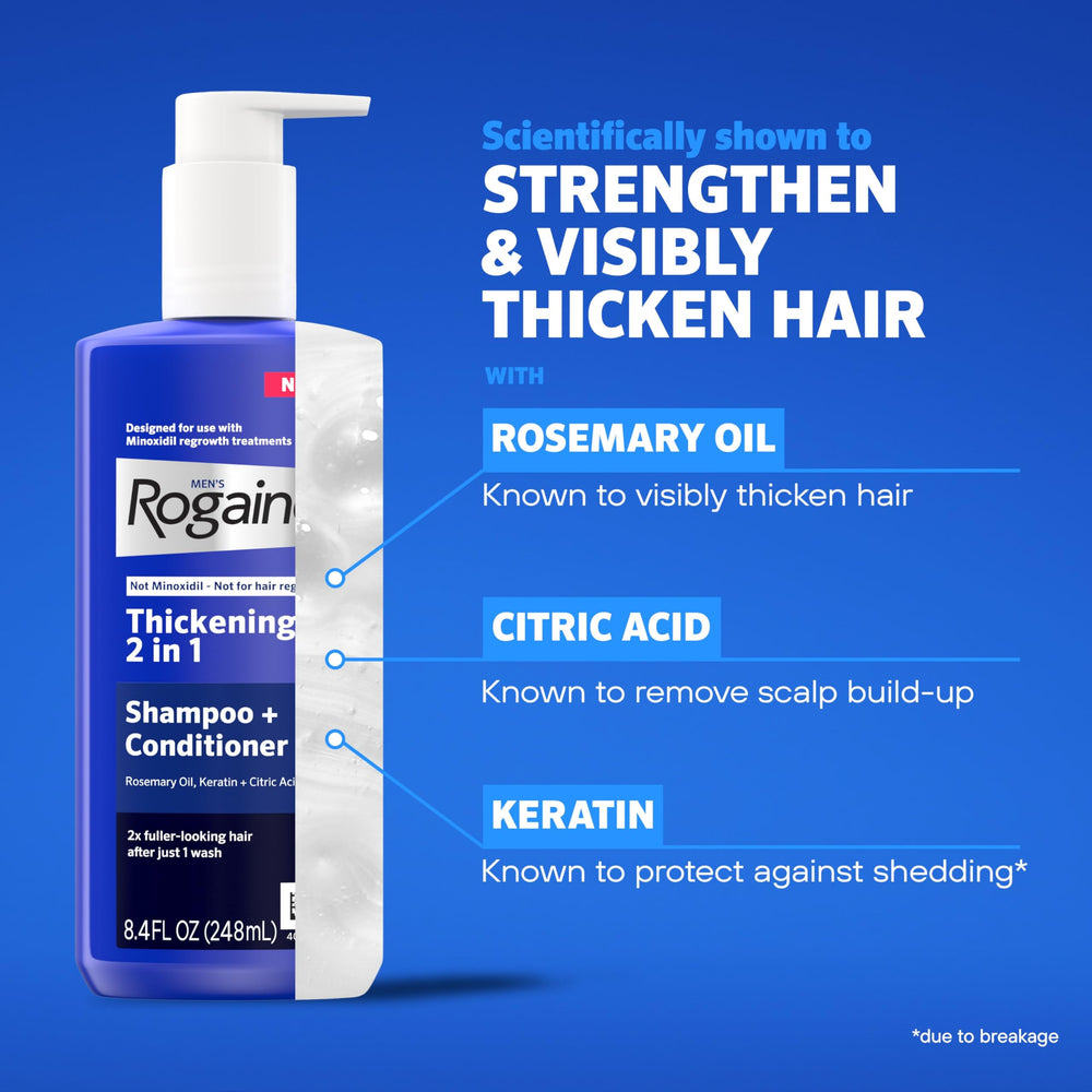 Rogaine bottle beside minoxidil foam illustrating compatible treatment routines