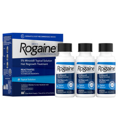 Rogaine extra-strength minoxidil bottle front view for hair regrowth
