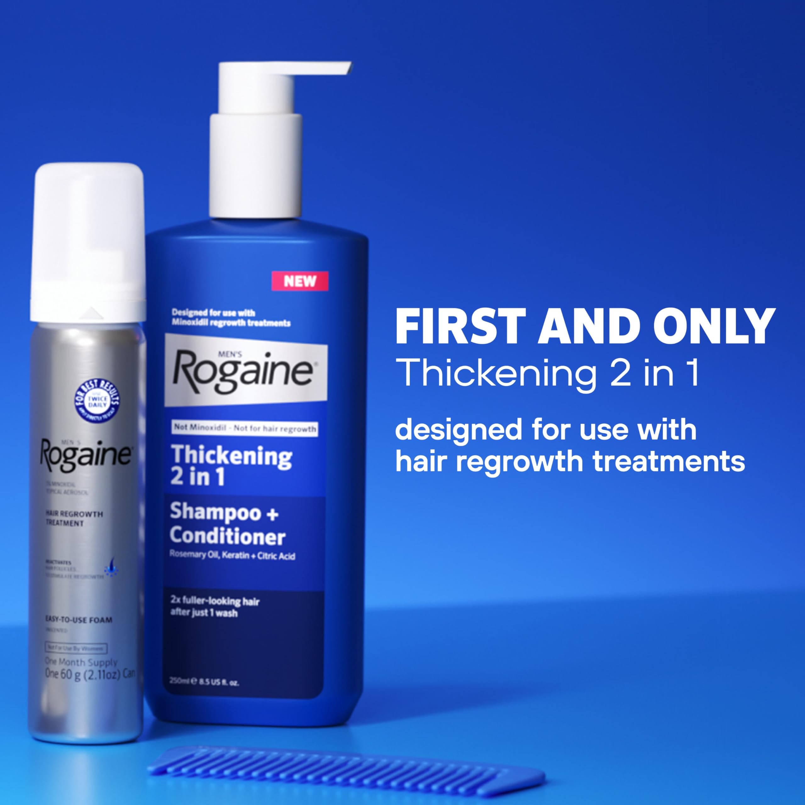 Rogaine lather on hair demonstrating gentle foaming and scalp cleansing benefit