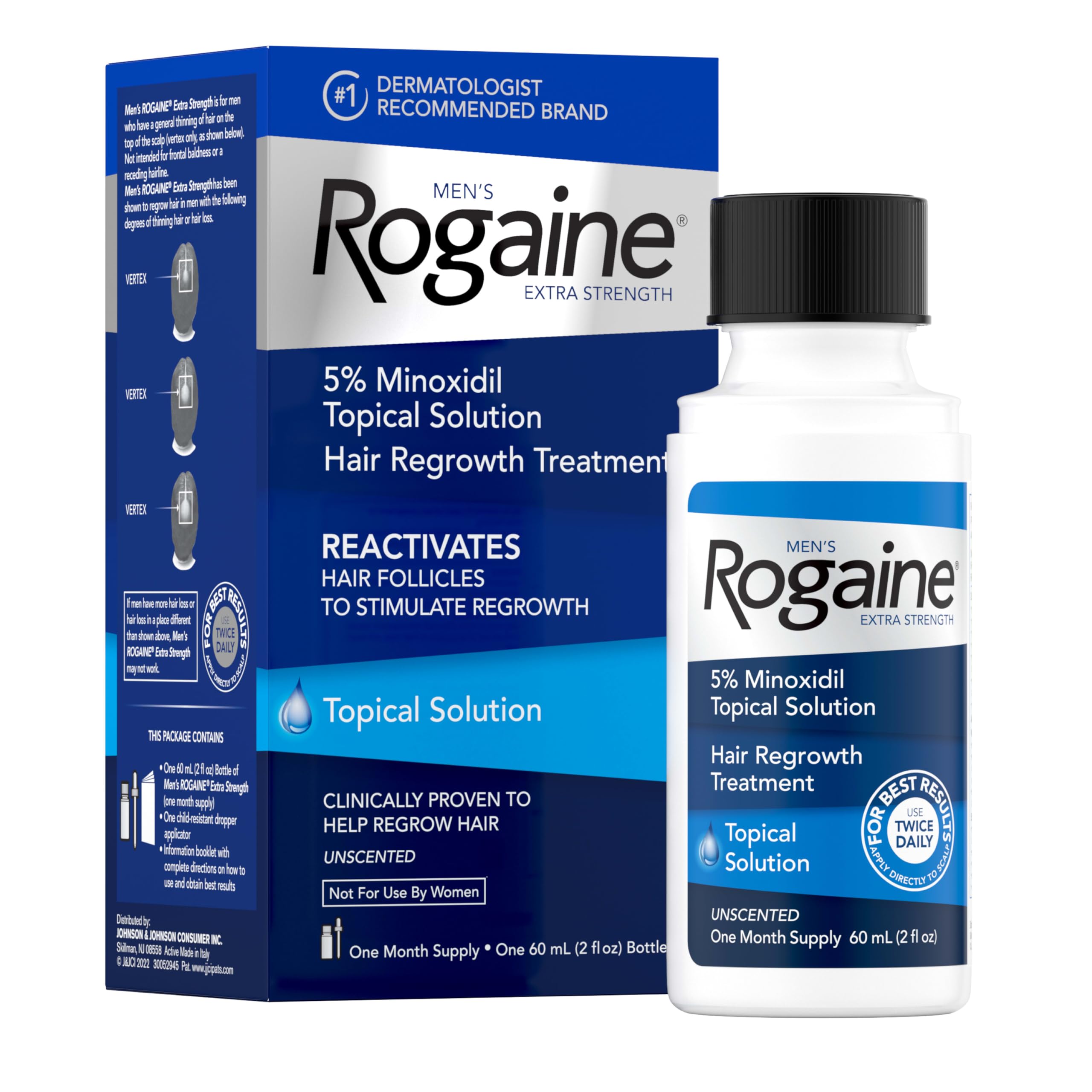 Rogaine front bottle showing product and clear branding for easy identification