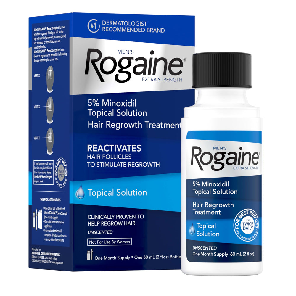 Rogaine front bottle showing product and clear branding for easy identification