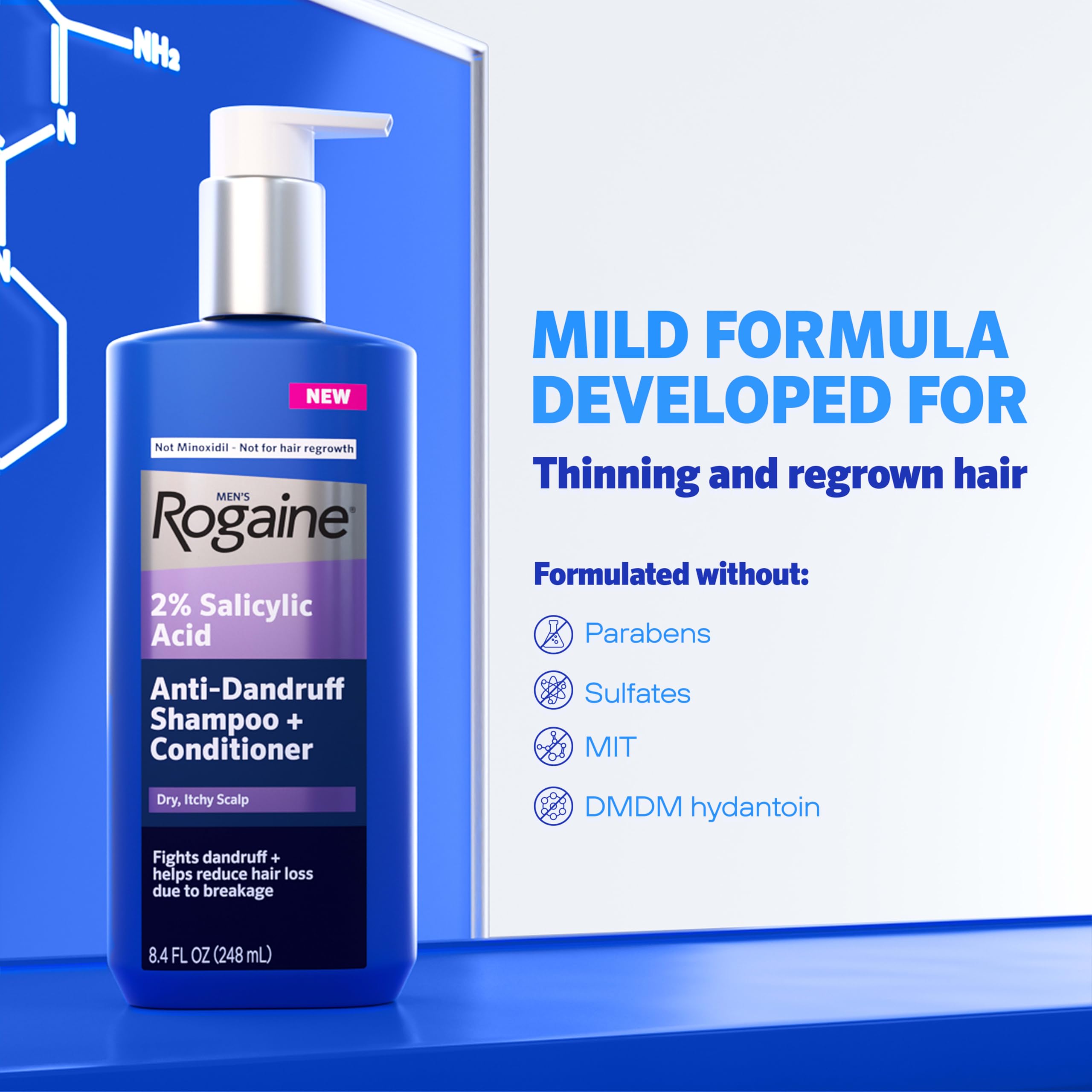 Rogaine ingredient detail showing 2% salicylic acid for flake removal benefit