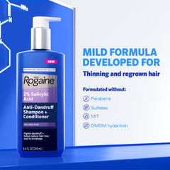 Rogaine ingredient detail showing 2% salicylic acid for flake removal benefit