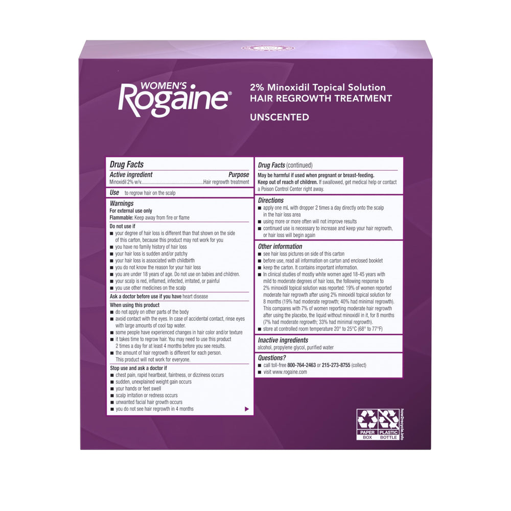 Rogaine lifestyle image of woman applying solution to scalp for fuller-looking hair