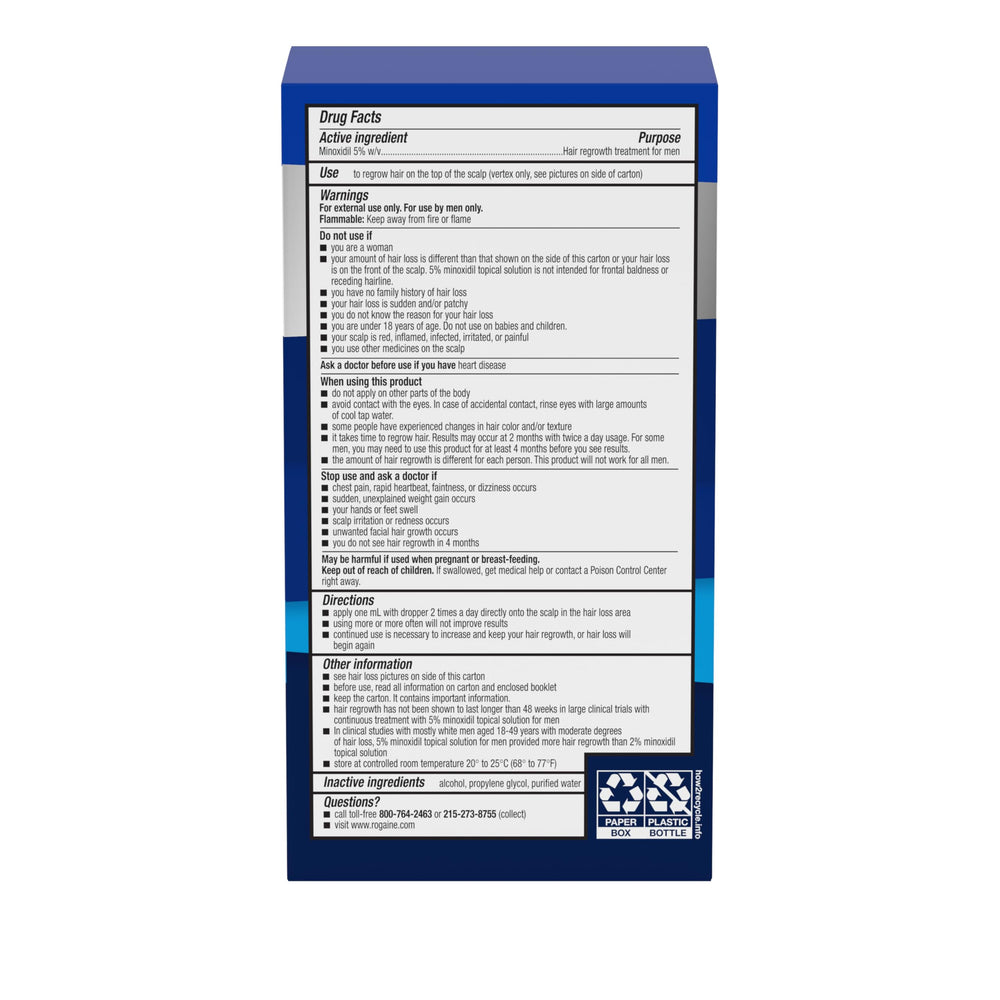 Rogaine retail packaging box showing product information and travel-ready size