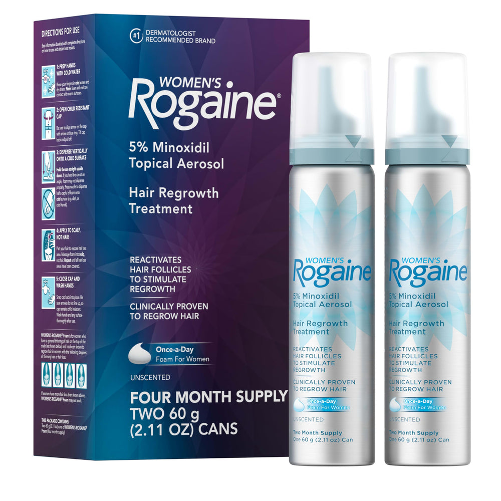 Rogaine front packaging showing women 5% foam for targeted regrowth