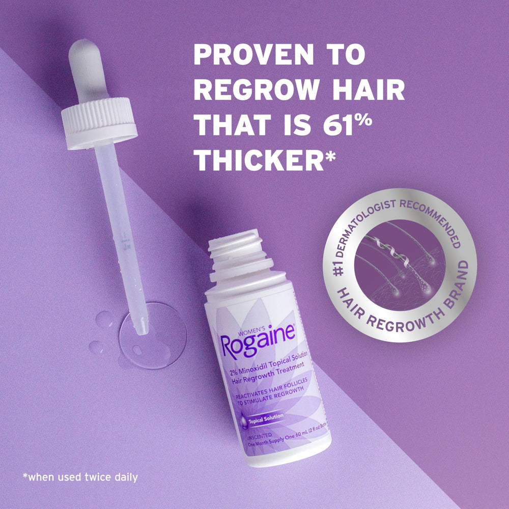 Applying Rogaine to scalp with dropper showing targeted treatment benefit