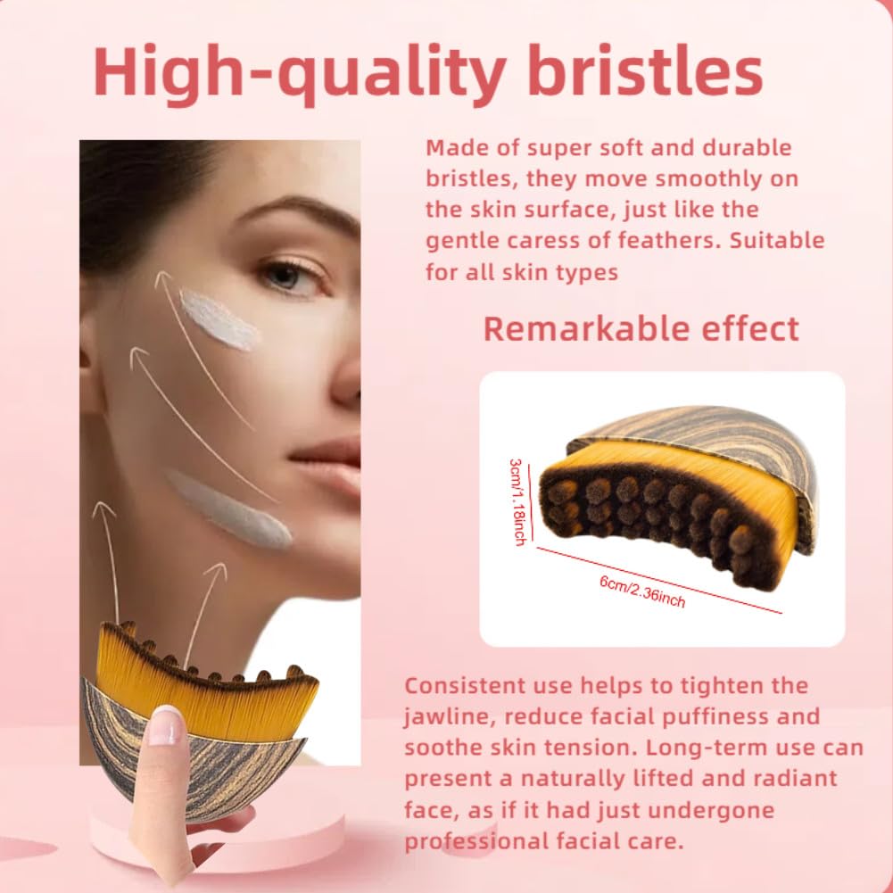 ROKATY Lymphatic Contour Brush applies serums for better absorption around cheeks.