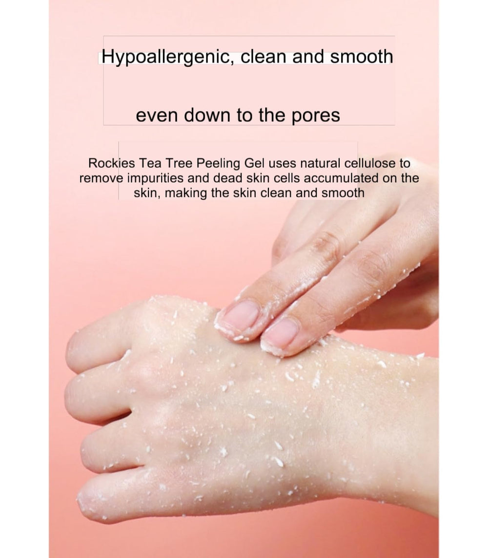 ROKKISS Tea Tree Peeling Gel with Aloe Vera emphasizes hydration during exfoliation.