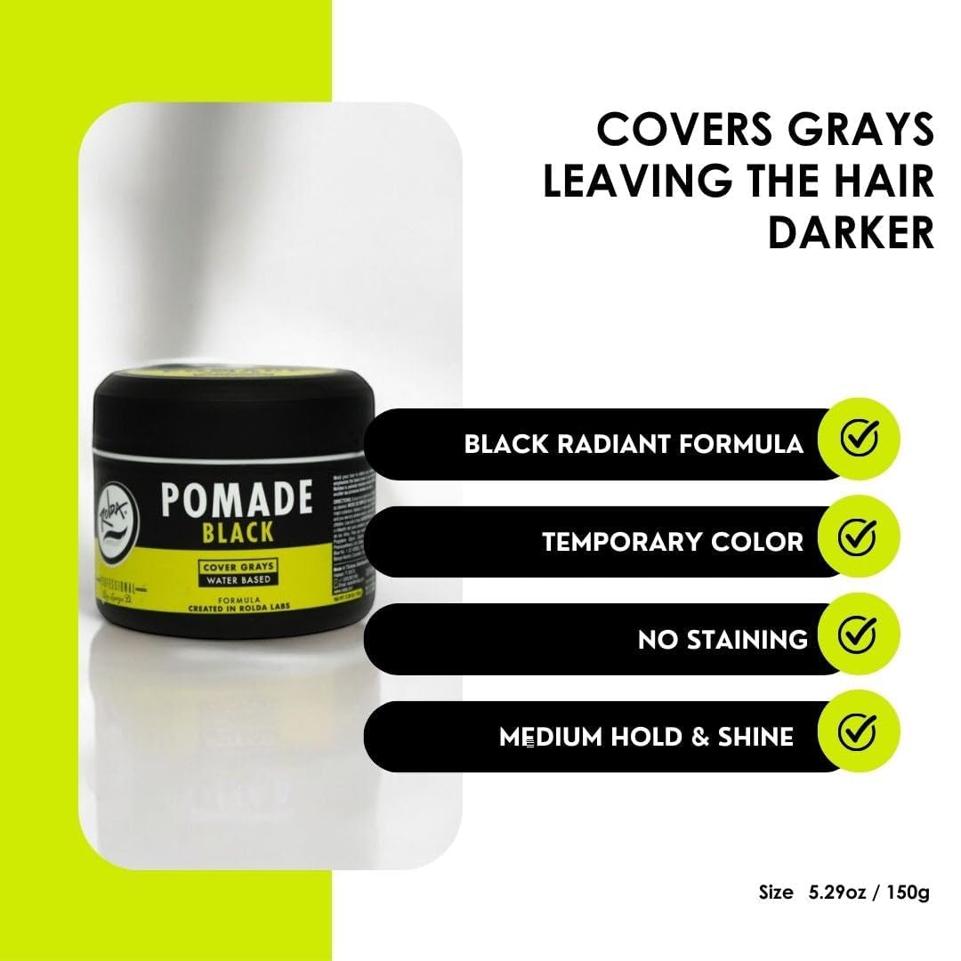 Rolda Black Pomade gloss level on styled hair suggests balanced shine.