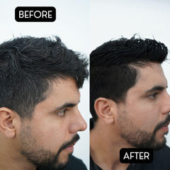 Rolda Black Pomade label close-up emphasizes Black Radiant coverage for gray hair.
